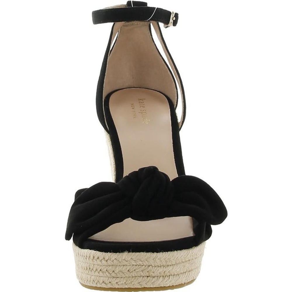 Kate Spade Tianna Suede LEATHER Bow Strap Espadrille Wedge Sandal 10 B BLACK - Picture 4 of 13